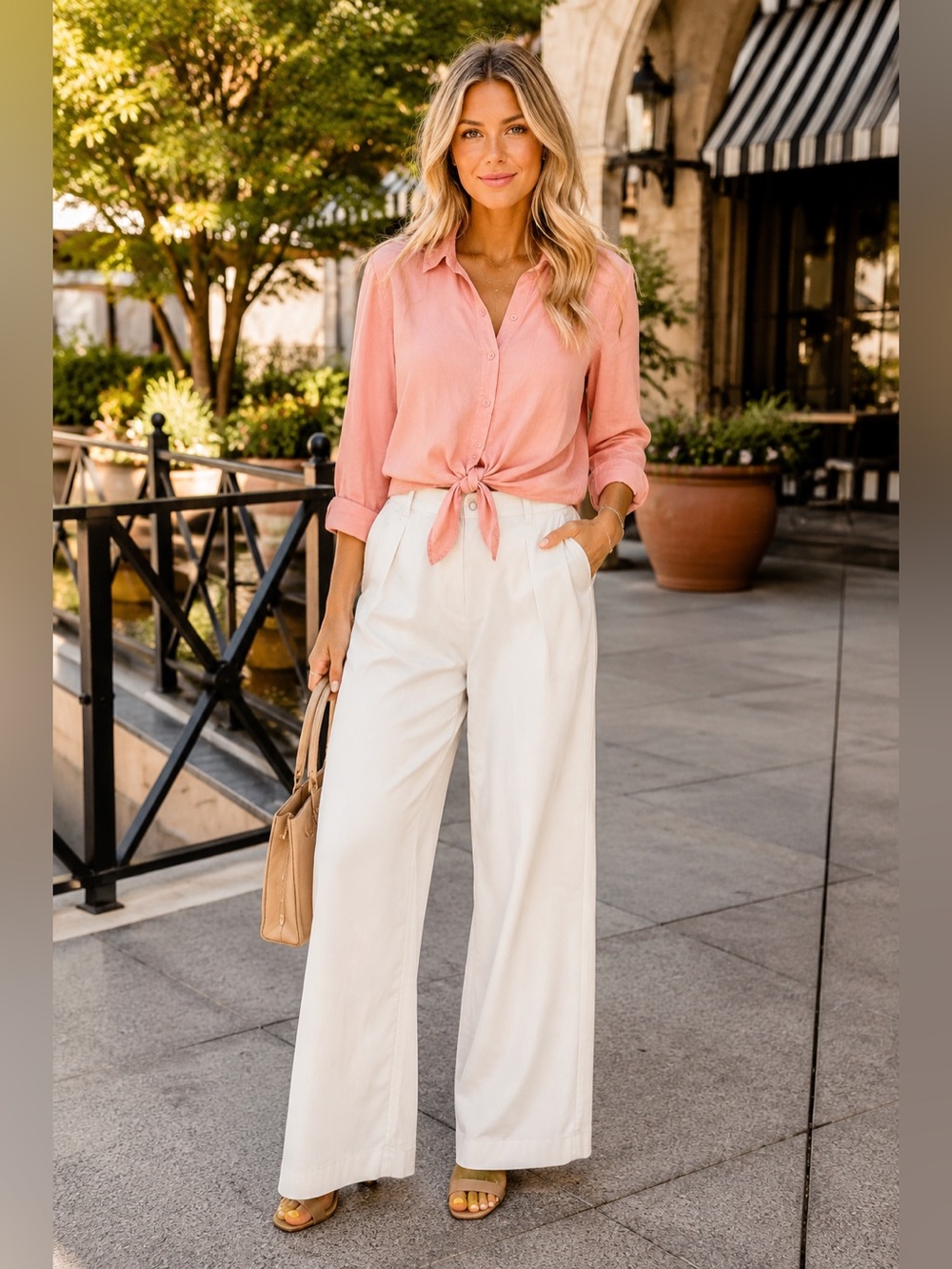 Anthropology cloth & stone Coral Pink Tie-Front Button Down Top Tencel Lyocell M